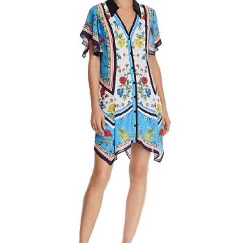 Alice + Olivia Conner Floral-Print Handkerchief Hem Shirtdress Size Small